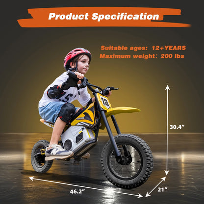 Kerry Yoo C11 36V Electric Dirt Bike for Kids 8-14, 350W Ride on Motorcycle, Electric Motorbike Teens,16 mph, High/Low Speeds-Red