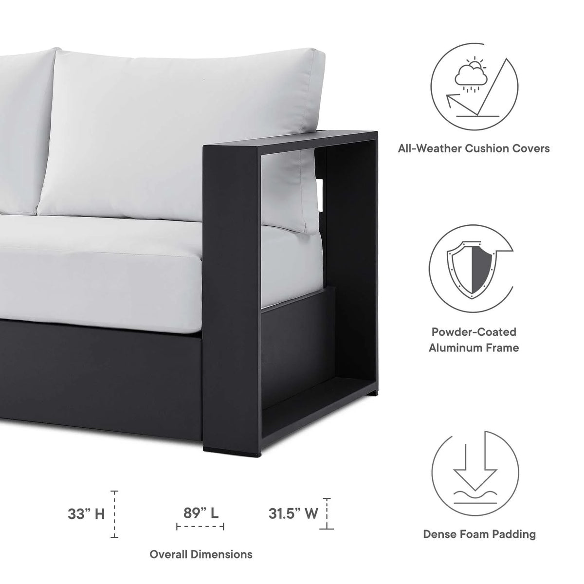 Lounge Sofa Table Set, Grey Gray, Aluminum, Metal, Fabric, Modern Contemporary, Outdoor Patio Balcony Cafe Bistro Garden Furniture Hotel Hospitality