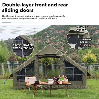 9.8' x 7' Inflatable Camping Tent,4 Season Blow up Tents for Camping, 4-6 Person Inflatable Tent with Stove Jack,Air Tents,Glamping Tent,Waterproof Luxury House with Mesh Window