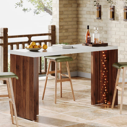Tribesigns 55.12-Inch Bar Table, Home Bar Unit with a Faux Marble Finished Tabletop, Modern Freestanding Mini Bar for Home Kitchen, Living Room, Balcony, Basement, Walnut & White
