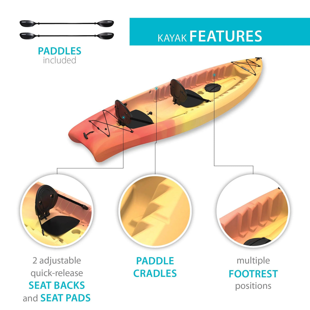 Lifetime Envoy 10.5 Ft. Sit-on-Top Tandem Kayak, Sunset Fusion (91260)
