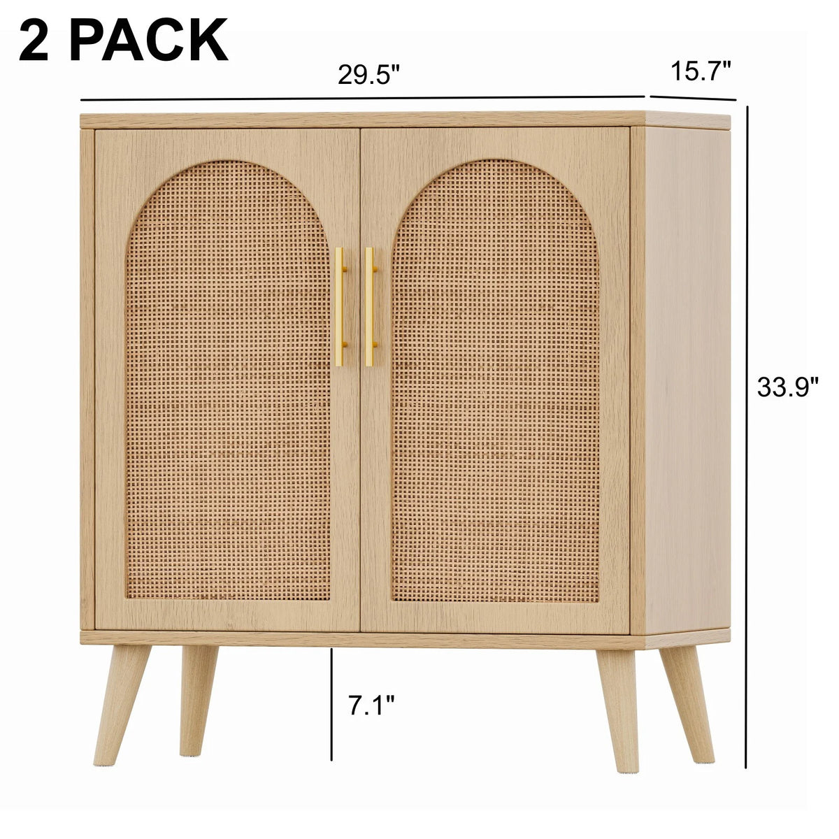 Rovaurx Set of 2 Rattan Storage Cabinet with Doors, Accent Bathroom Floor Cabinet, Modern Sideboard Buffet Cabinet for Living Room, Entryway, Dining Room and Kitchen, Natural