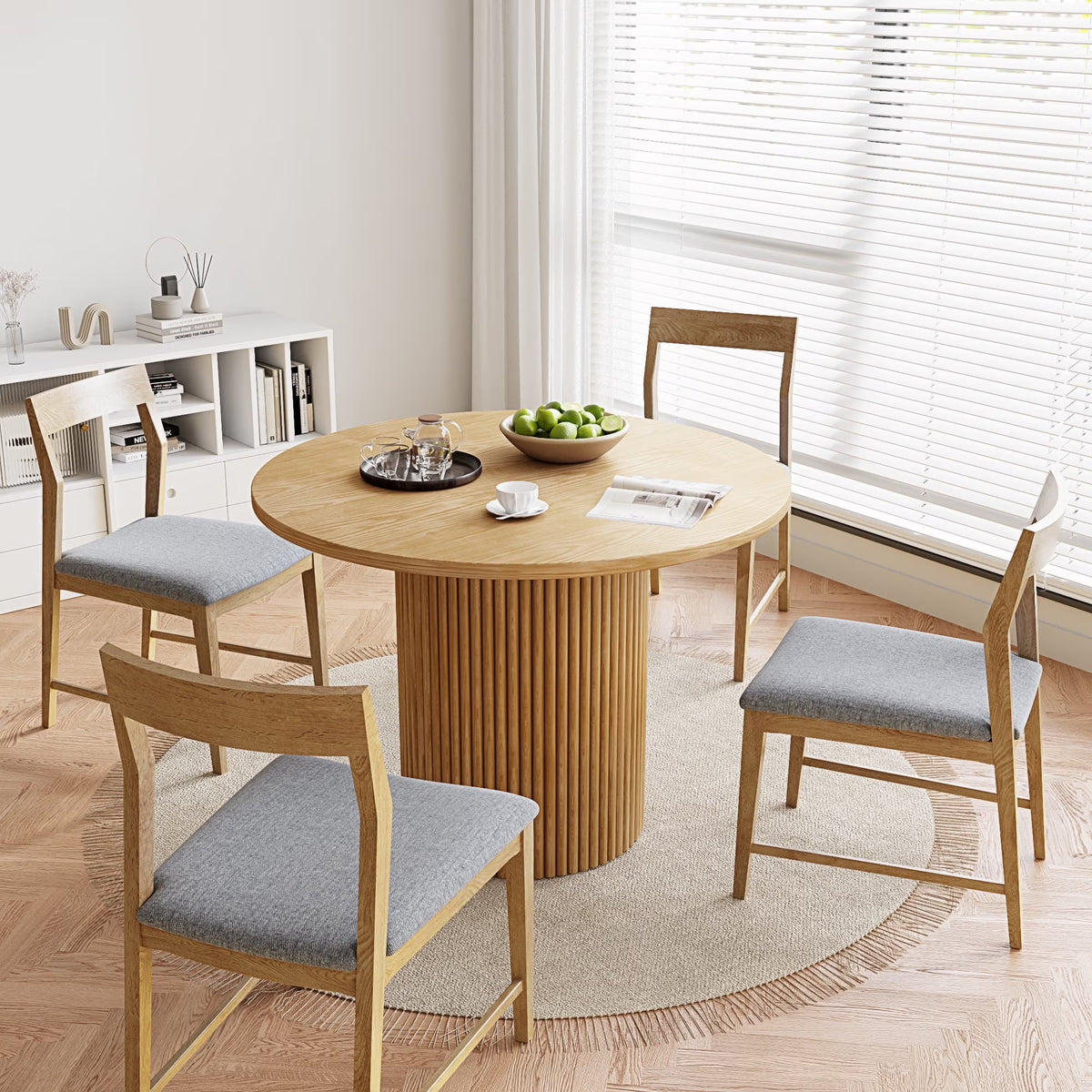Rophefx 35.4" Solid Wood Round Dining Table with Handcrafted Relief Pedestal,Circle Dining Table,Walnut