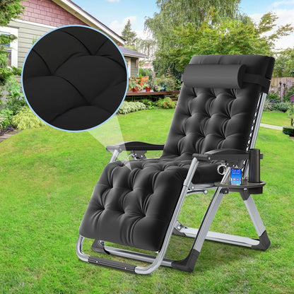 NAIZEA 2 Pack Zero Gravity Chair, Foldable Portable Lawn Recliner with Cushion, Headrest, Cup Holder, Black