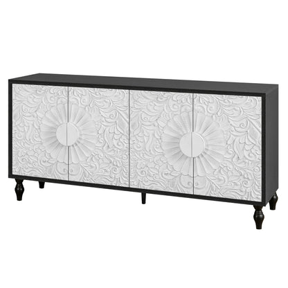 Aukfa 63" Large Accent Storage Cabinet TV Stand with Carved Door for Living Room,Entryway,Natural