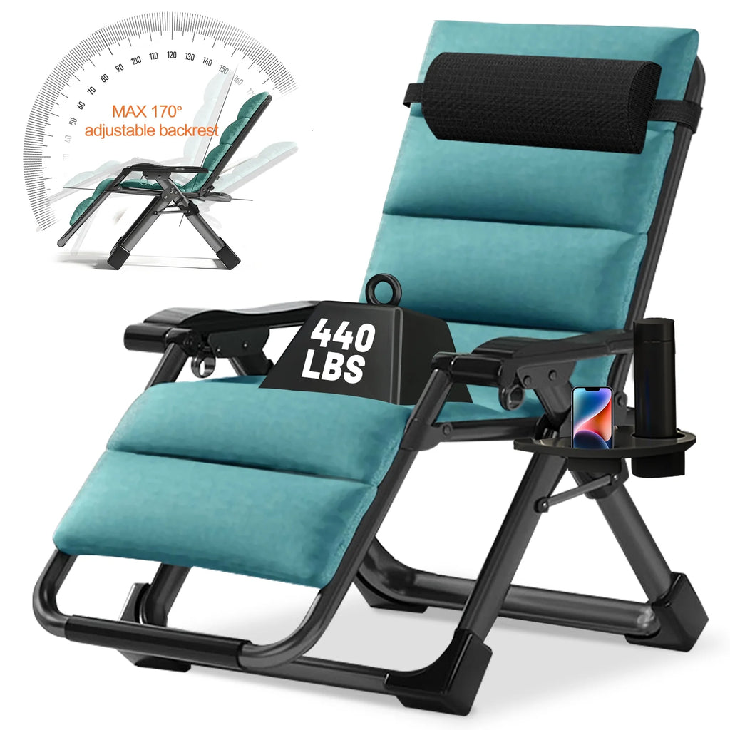 MOPHOTO Zero Gravity Chair Folding Outdoor Patio Recliner with Detachable Cushion,Cup Holder,Headrest,26"D x 20"W x 45"H