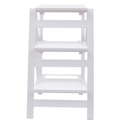 White 3-Tier Step Stool Solid Wood Folding Ladder Anti-Slip Step Stool