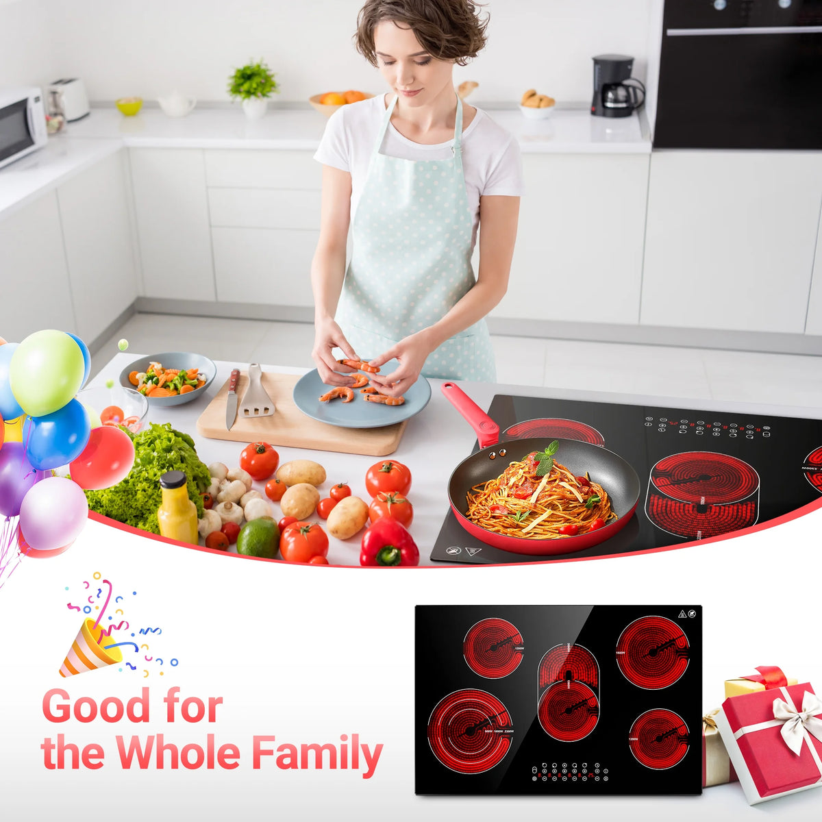 Sunmaki 30 Inch Electric Stove Cooktop 8500W Built-in Electric Stove Cooktop with 5 Burners, Sensor Touch Control Safety Lock,220-240v, Hard Wire, No Plug