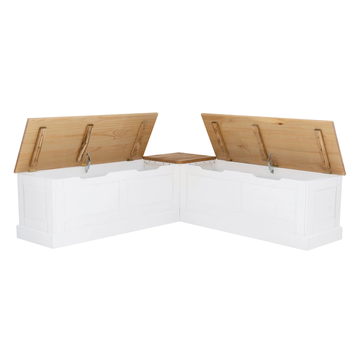Linon Nook Bench Collection L-Shaped Wood Farmhouse Breakfast Bench with Hidden Storage, White
