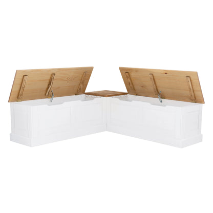 Linon Nook Bench Collection L-Shaped Wood Farmhouse Breakfast Bench with Hidden Storage, White