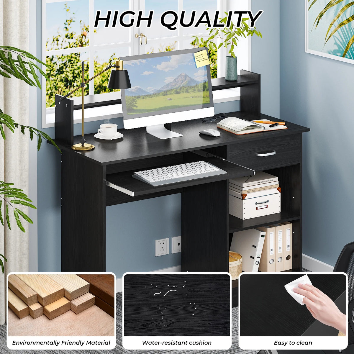 Ktaxon Computer Desk Home Office Workstation Laptop Table Drawer Shelf Furniture White