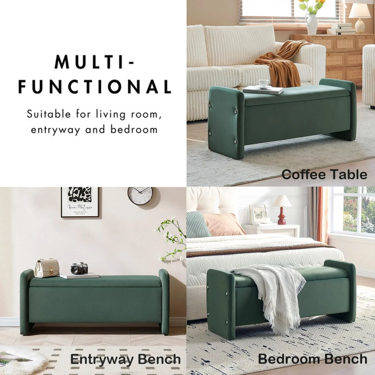 Pinmoco 44" Storage Ottoman Bench, Upholstered Entryway Bench with Storage End of Bed Bench for Bedroom& Living Room, Corduroy Gray