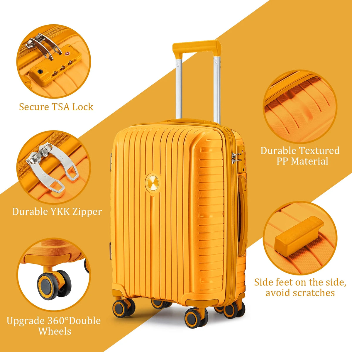 Joyway 5 Piece Luggage Sets Hardshell Lightweight Suitcase with TSA Lock Spinner Wheels-Orange