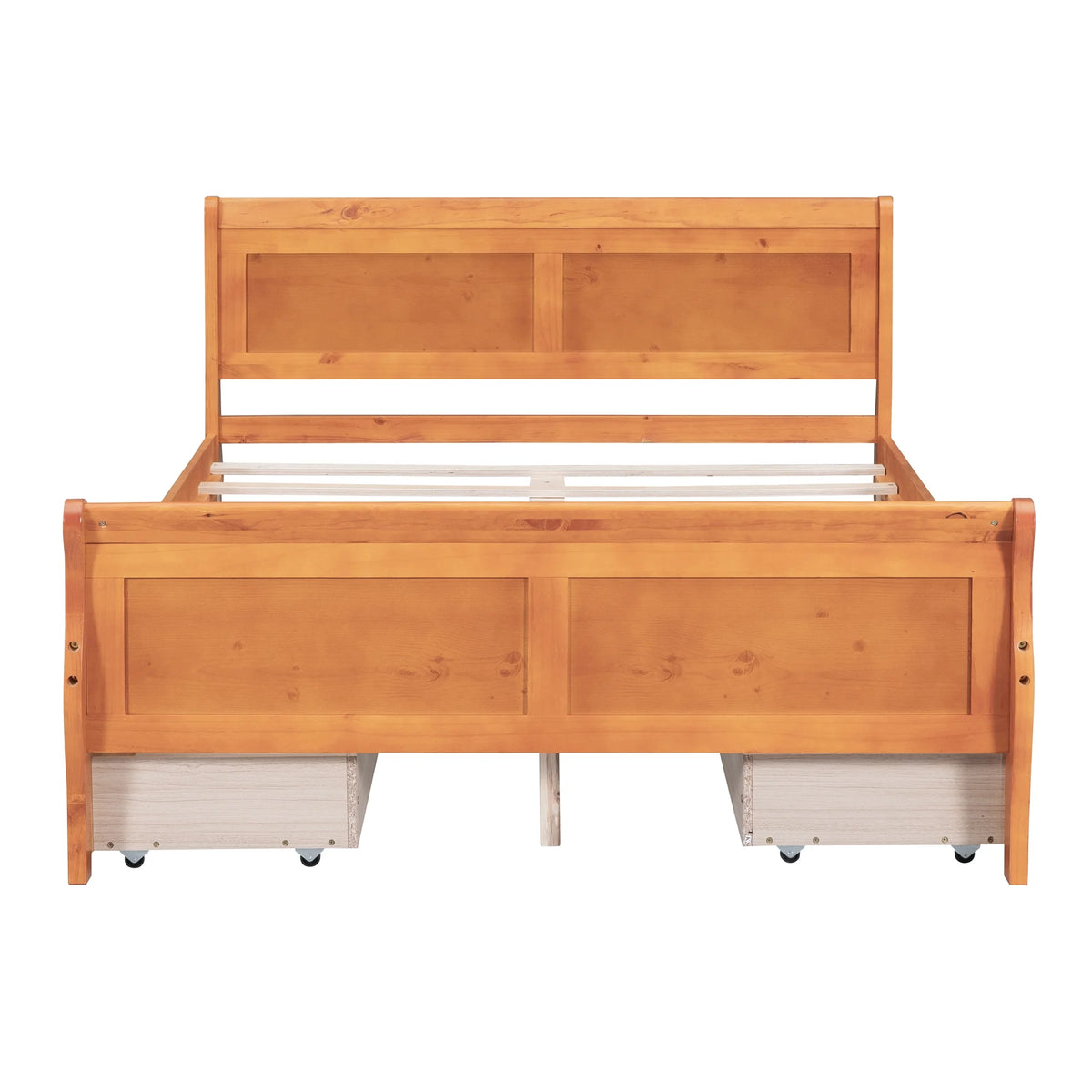 Full Size Wood Platform Bed with 4 Drawers,Storage Bed Frame with Streamlined Headboard and Footboard for Kids, Teens, Boys, Girls,Wooden Slats Support, No Box Spring Needed,Oak