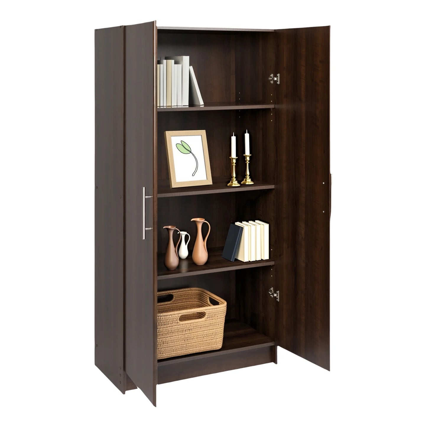 Prepac Adjustable Shelves Cabinet - Functional Tall Garage Table, 16"D x 32"W x 65"H Freestanding Garage Cabinet with 2-Doors, Espresso - EES-3264