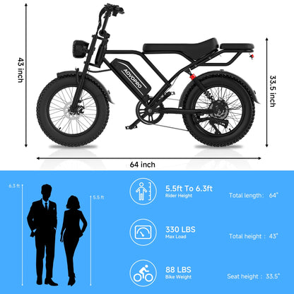 AOVOPRO AP20 Electric Bike for Adults 20 X 4.0 Fat Tire, 750W Off-Road E Bike, E-Mountain Bike 48V 15.6AH UL2849