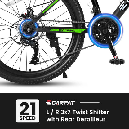 26 Inch Mountain Bike 21 Speed With Dual Disc Brakes High Carbon Steel Frame For Adults All Terrain Commuter Bicycle For Trail Beach City Snow Riding Green