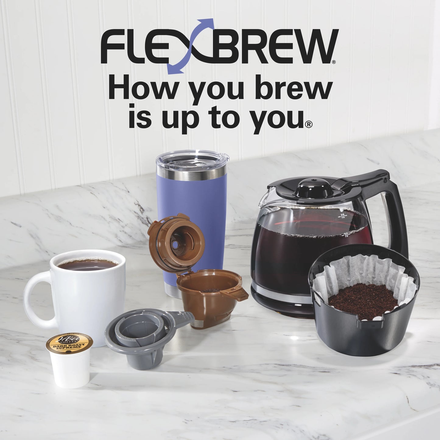 Hamilton Beach FlexBrew Coffee Maker, K Cup Pod Compatible Single Serve Coffee Maker & 12-Cup Coffee Pot, Black