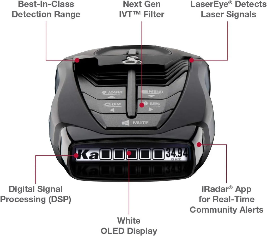 Cobra RAD 480i Connected Radar Detector, Long Range, Bluetooth, Front & Rear Detection + CarPlay (New)