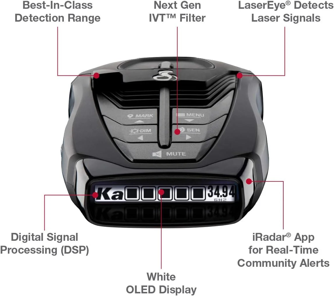 Cobra RAD 480i Connected Radar Detector, Long Range, Bluetooth, Front & Rear Detection + CarPlay (New)