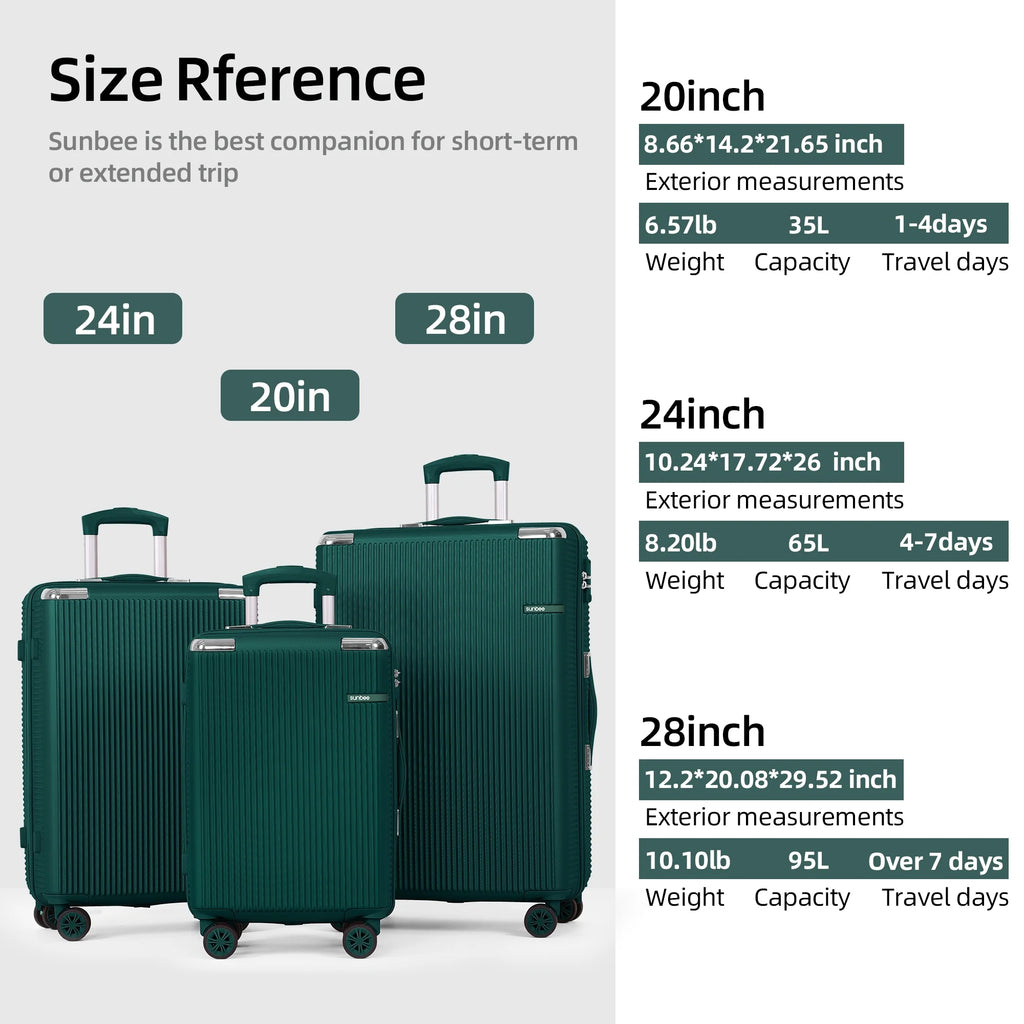 Sunbee Hardside Luggage Set 3 Piece Set Lightweight Suitcase with TSA Lock Spinner Wheels