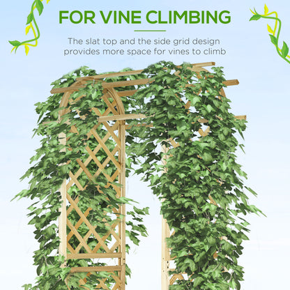 CAMSCH 85'' Premium Outdoor Wooden Arbor Arch with Trellis, Straight top, Pergola Arch for Climbing Plants, Wood Garden Yard Lattice, Wedding Arch for Ceremony, 63''(L) x 26''(W) x 85''(H)
