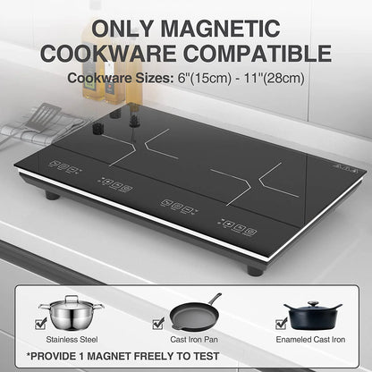 VBGK Double Induction Cooktop 24 Inch Electric Countertop 2 Burner 110V Electric Hot Plate,3H & Auto Shutdown Induction Burner,Child Lock Electric Cooktop 4000W