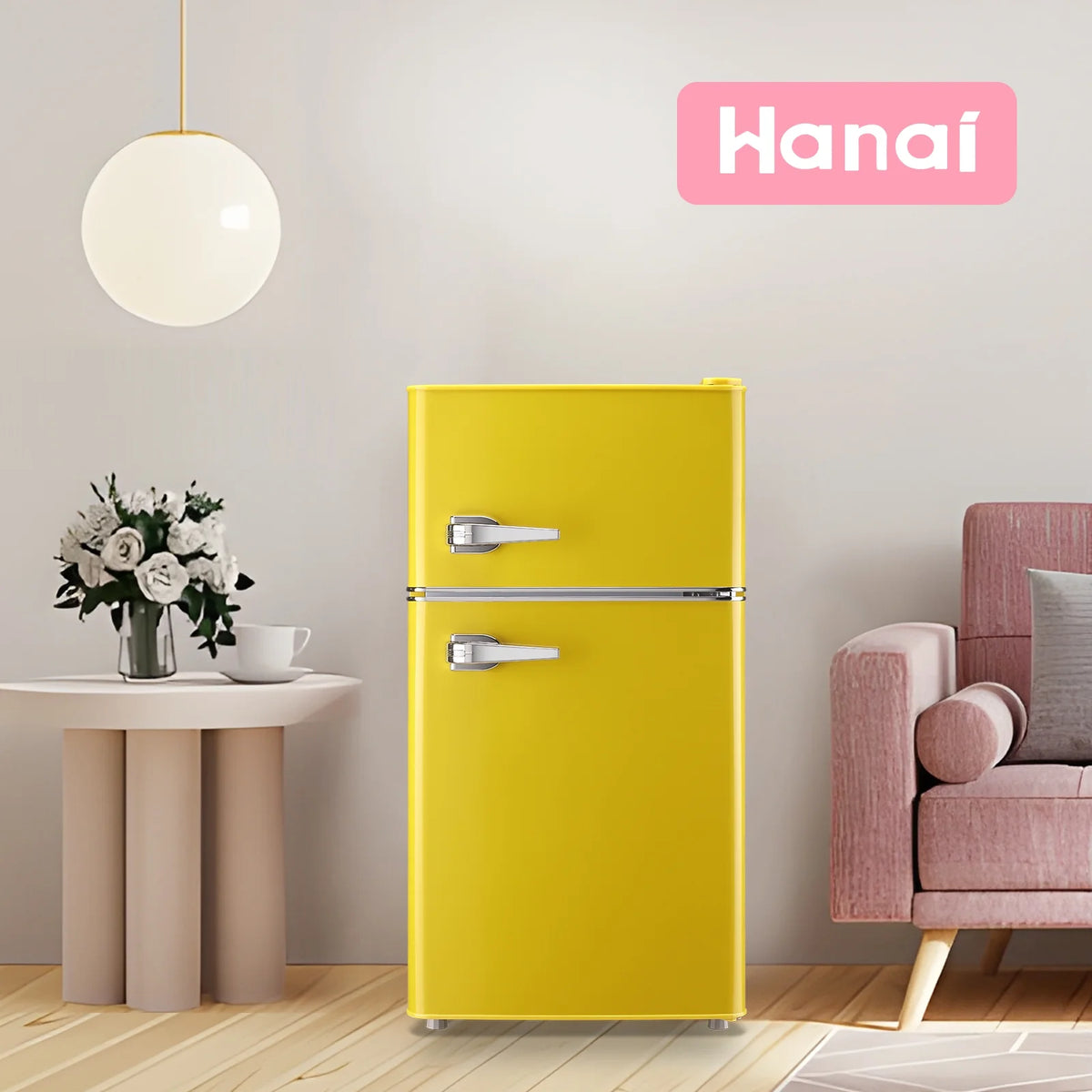 3.5 Cu.ft Compact Refrigerator WANAI Dual Doors Handles Mini Fridge with Top Freezer Blue New