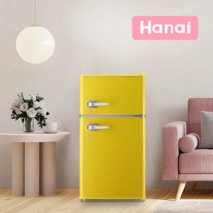 3.5 Cu.ft Compact Refrigerator WANAI Dual Doors Handles Mini Fridge with Top Freezer Blue New