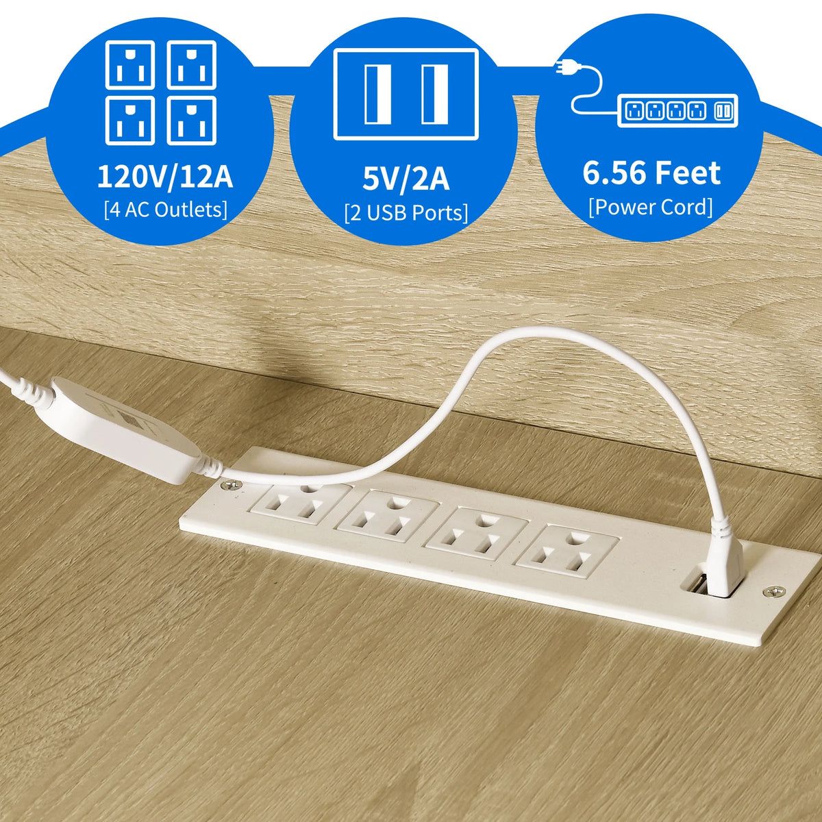 Dextrus L Shaped Desk with Power Outlets & LED Lights, Computer Desk with 3 Drawers and 3 Storage Shelves, White Office Desk Corner Desk for Home Office