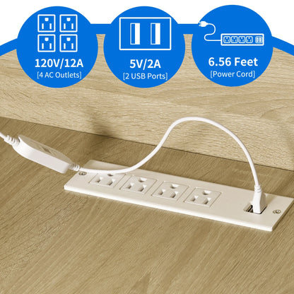 Dextrus L Shaped Desk with Power Outlets & LED Lights, Computer Desk with 3 Drawers and 3 Storage Shelves, White Office Desk Corner Desk for Home Office
