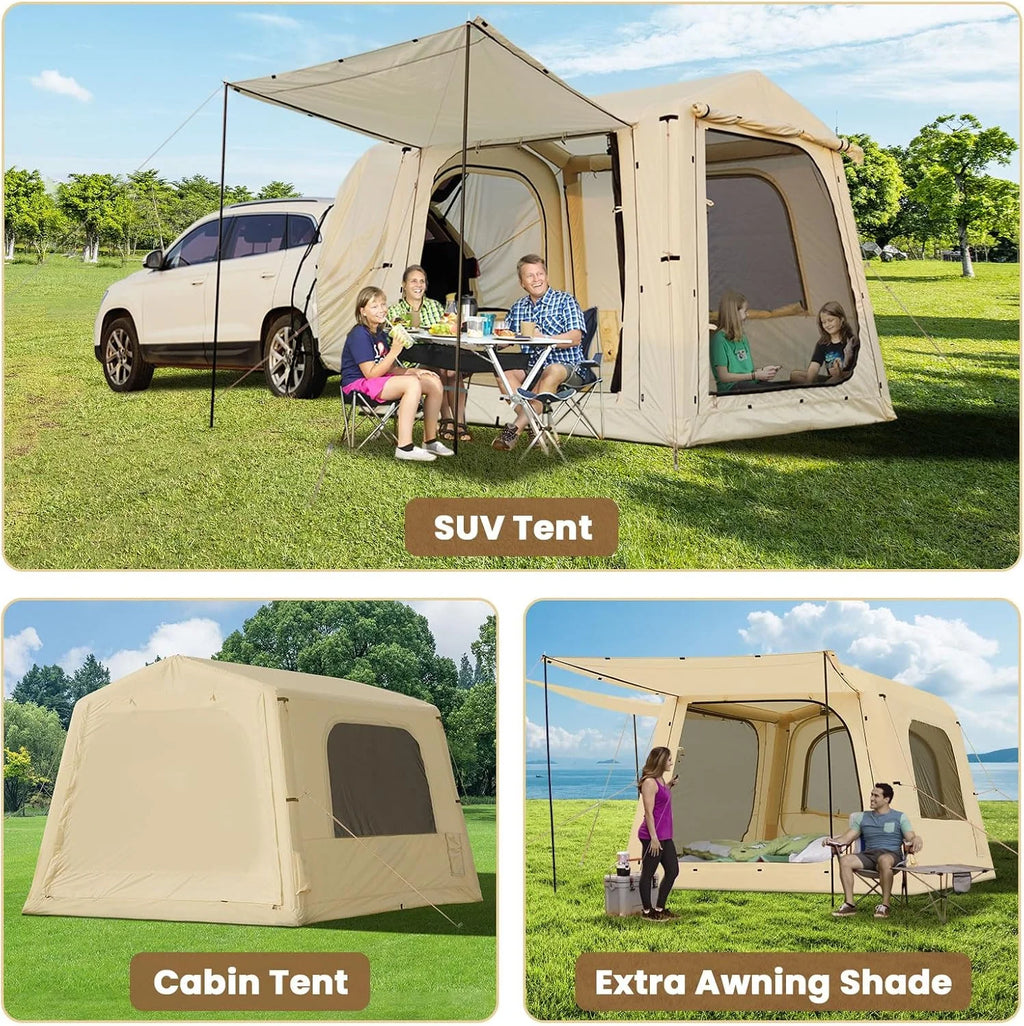 Inflatable Tents for Camping, Blow Up Tent with Canopy, Easy Setup Inflatable Camping Tent with Stove Jack, Waterproof Oxford Air Glamping Tents for Camping Adult 8-10 Person