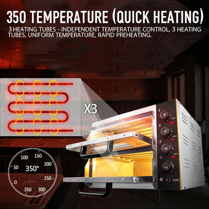 Commercial Pizza Oven 16 inch Pizza Double Deck 3000W 110V Electric Oven Multipurpose Toaster Bake Broiler 40L Stainless Steel for Restaurant Home Pizza Pretzels Baked Roast Yakitori