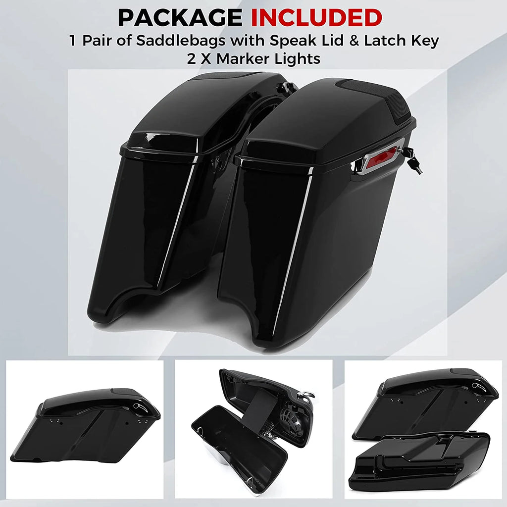 Kojem Hard Saddle Bags for 1993 - 2013 Harley Road King Glide Vivid Black Lockable Saddlebags