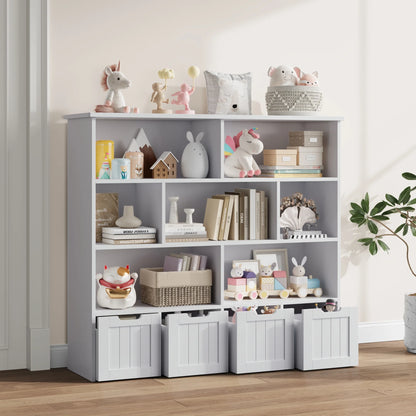 Homfa 7 Cube Toy Storage Organizer, Kids Geometric Bookcase and Bookshelf with 4 Drawers, White