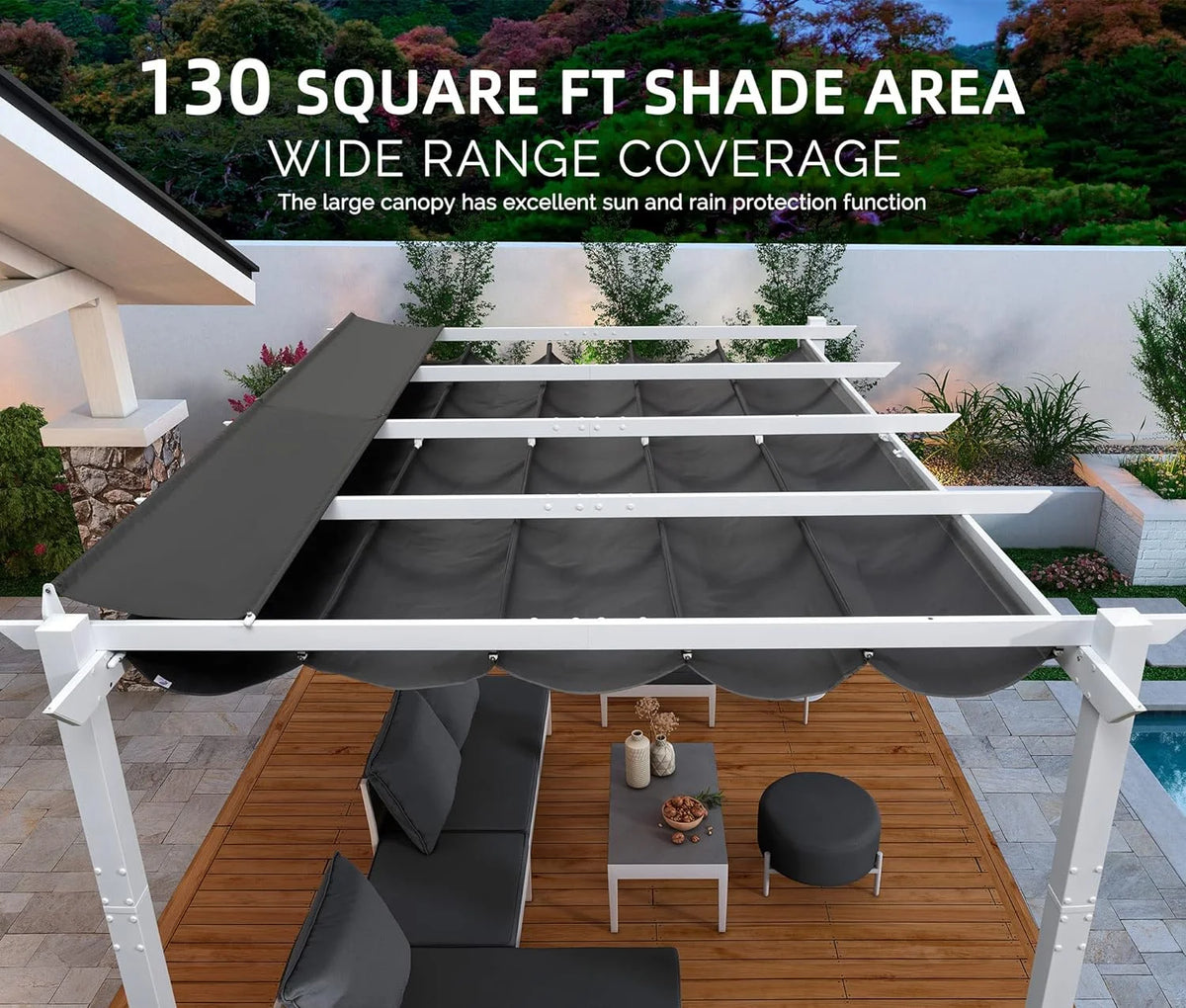 PURPLE LEAF Outdoor Retractable Pergola with Sun Shade Canopy 10' x 13' Patio Aluminum Pergola Shelter for Backyard Deck Garden Modern Metal Grape Trellis Pergola, Beige