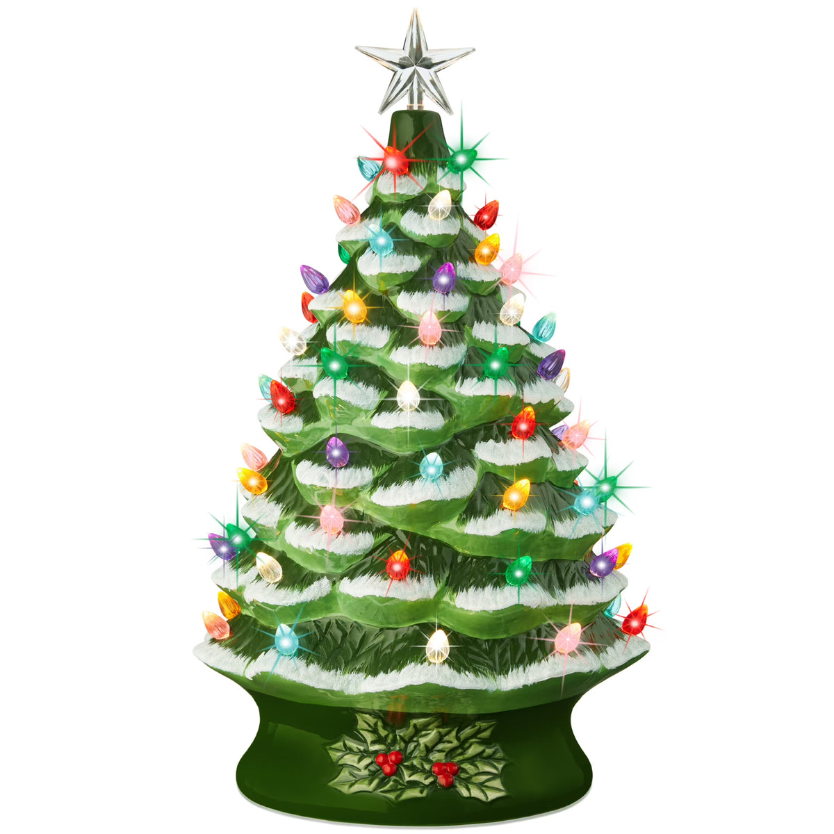 Best Choice Products 24in X-Large Pre-Lit Ceramic Christmas Tree Decor w/ 74 Multicolor Bulbs, LED Light - Green