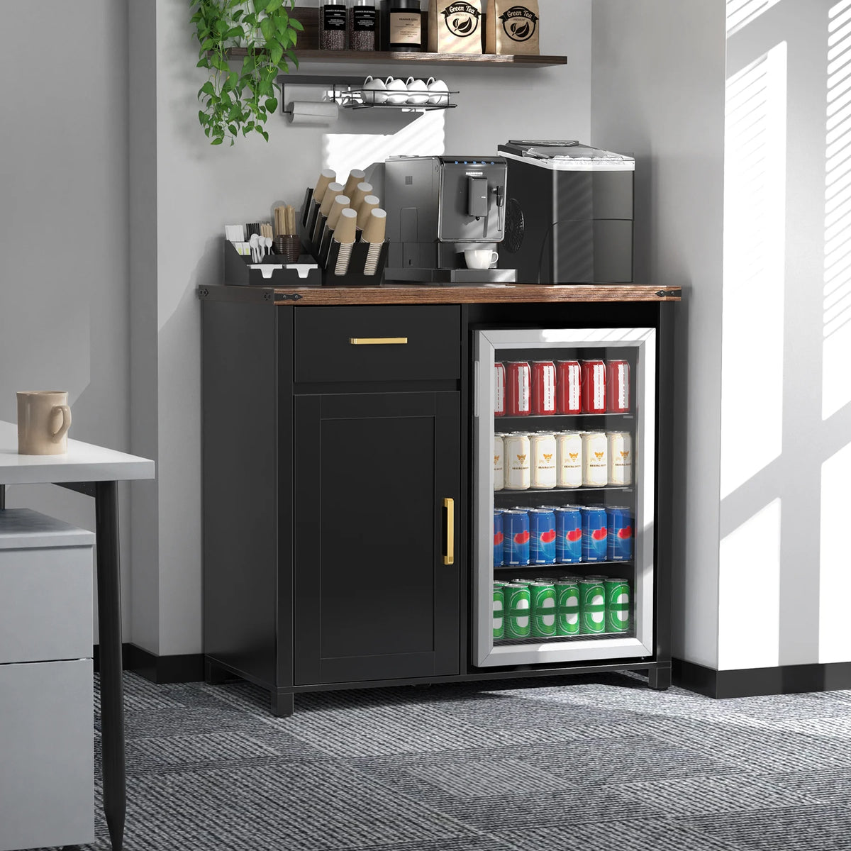 Coffee Bar with Mini Fridge Space, Mini Fridge Cabinet Stand for Dorm, Kitchen or Office