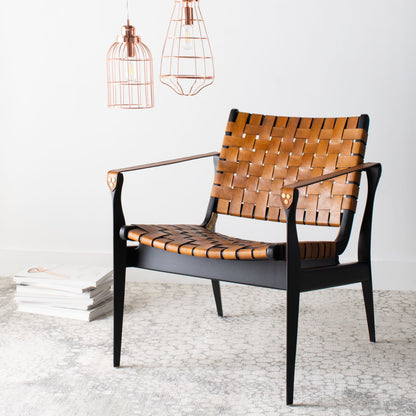 SAFAVIEH Couture Dilan Modern Leather Solid Safari Chair, Brown/Light Brown