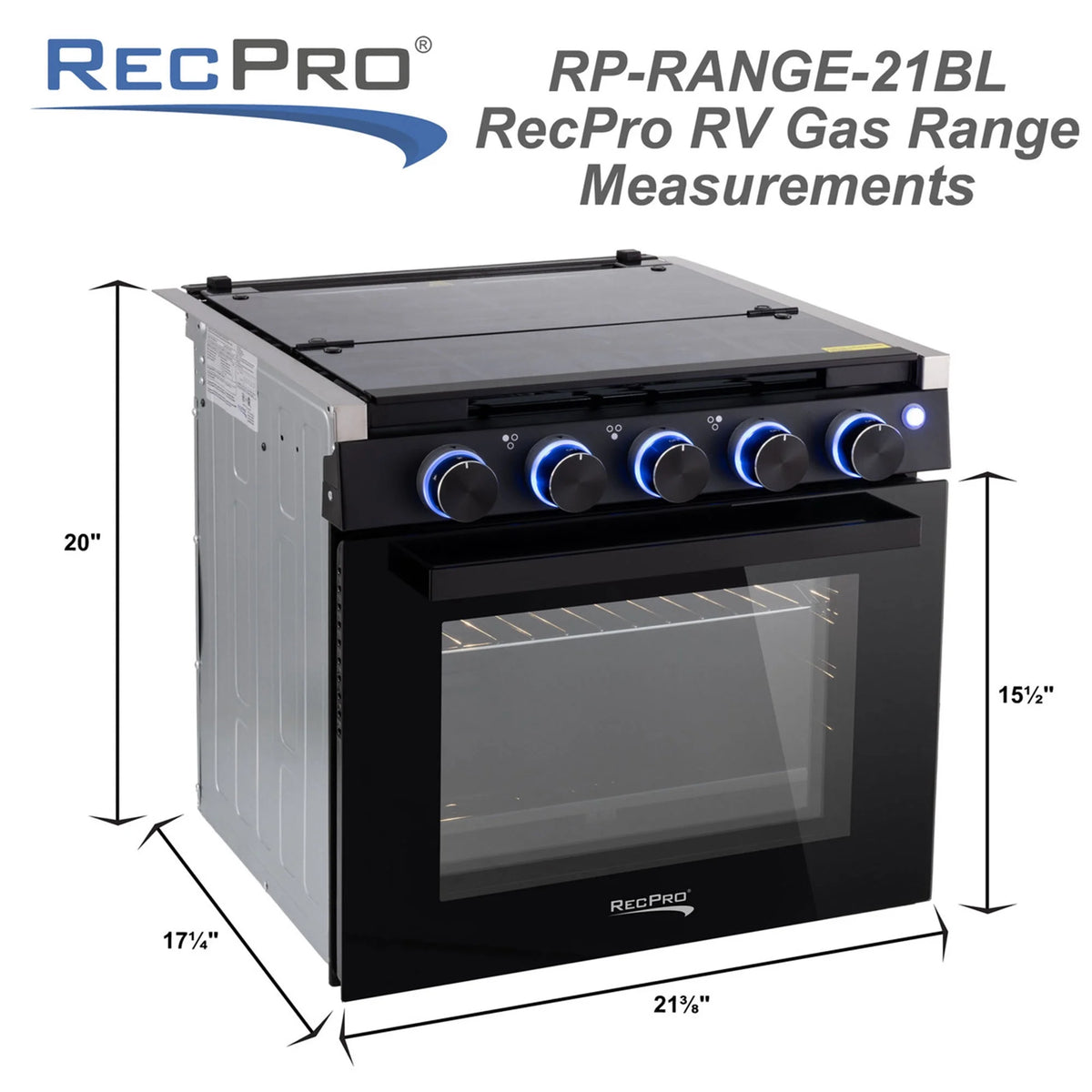 RecPro 21 Inch 3 Burner Propane RV Stove Gas Range without Hood, Black