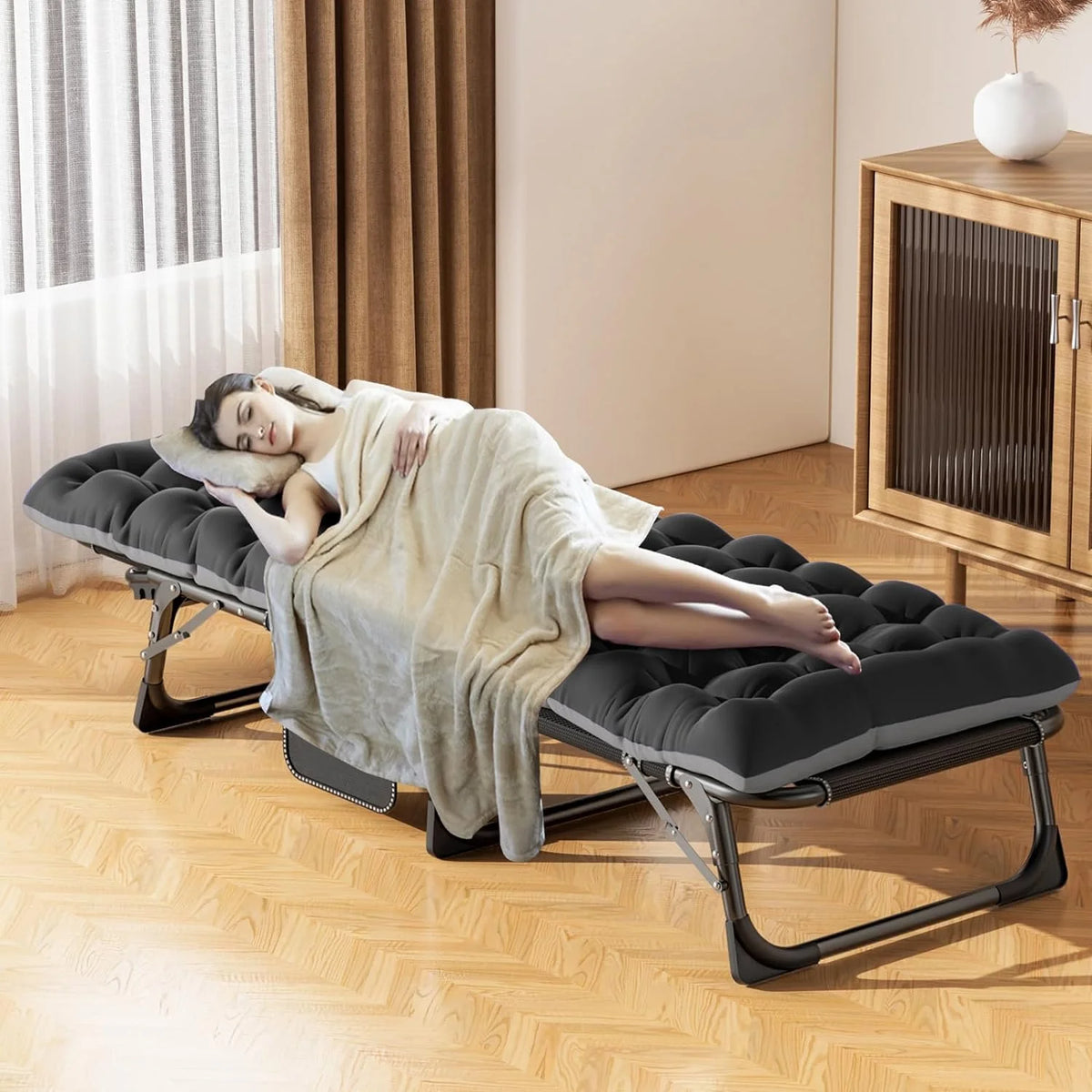 Slsy Folding Lounge Chair, 5-Position Adjustable Outdoor Reclining Chair, Folding Sleeping Bed Cot, Folding Chaise Lounge Chair for Pool Beach Patio Sunbathing