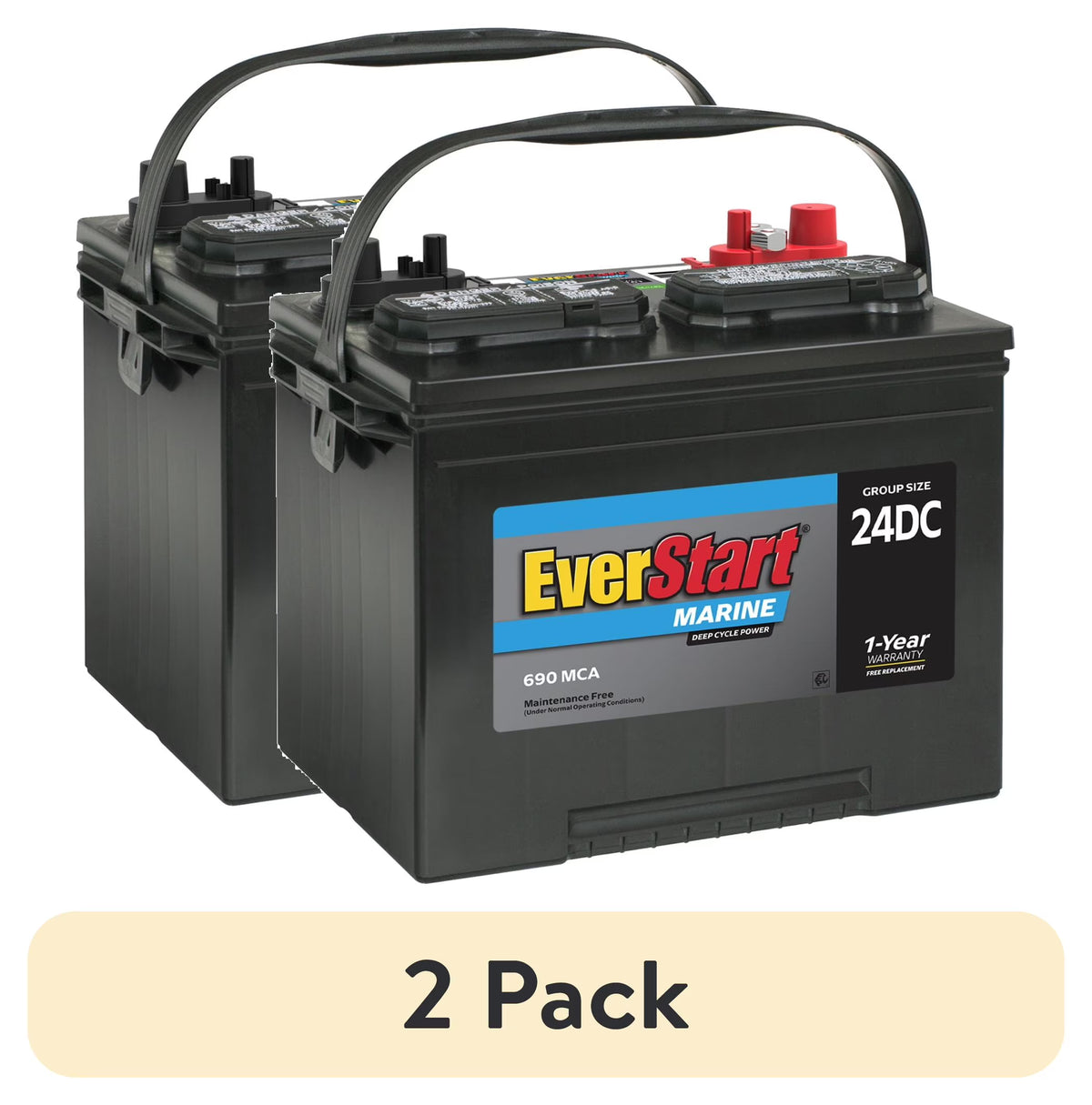 EverStart Lead Acid Marine & RV Deep Cycle Battery, Group Size 24DC 12 Volt, 690 MCA*
