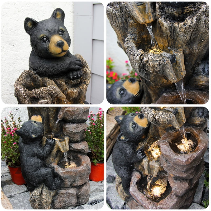 Black Bear Tree Climb 5-Tier Garden Fountain �C 40.16" Rustic Outdoor D��cor