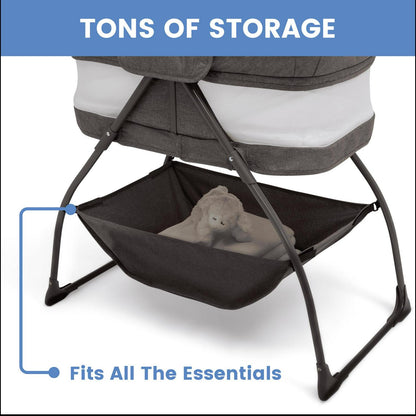 Delta Children TravelMate Compact Fold Bassinet - Features Lights. Sounds and Vibration. Grey Tweed