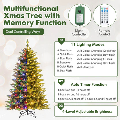 Costway 5 FT Pre-Lit Christmas Tree Hinged with 250 Multi-color Lights & 844 Branch Tips