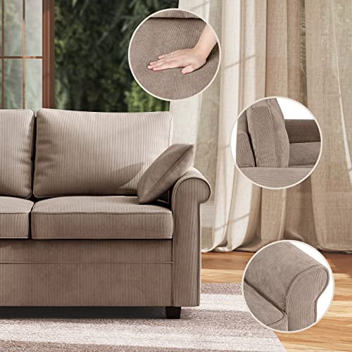 Koorlian Loveseat Sleeper Sofa Bed, Corduroy Pull Out Mattress Couch, 2 in 1 Sleeper Sofa with Memory Foam, 2 Seater Sofa for Living Room, Brown