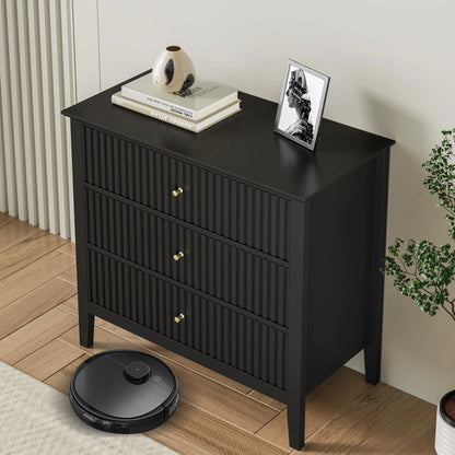May Color Large White 3 Drawer Dresser Set of 2 with Fluted Panel, Modern Chest of Drawers with Silent Slide Drawers, Wood Accent Nightstand with Storage for Bedroom Living Room, Hallway