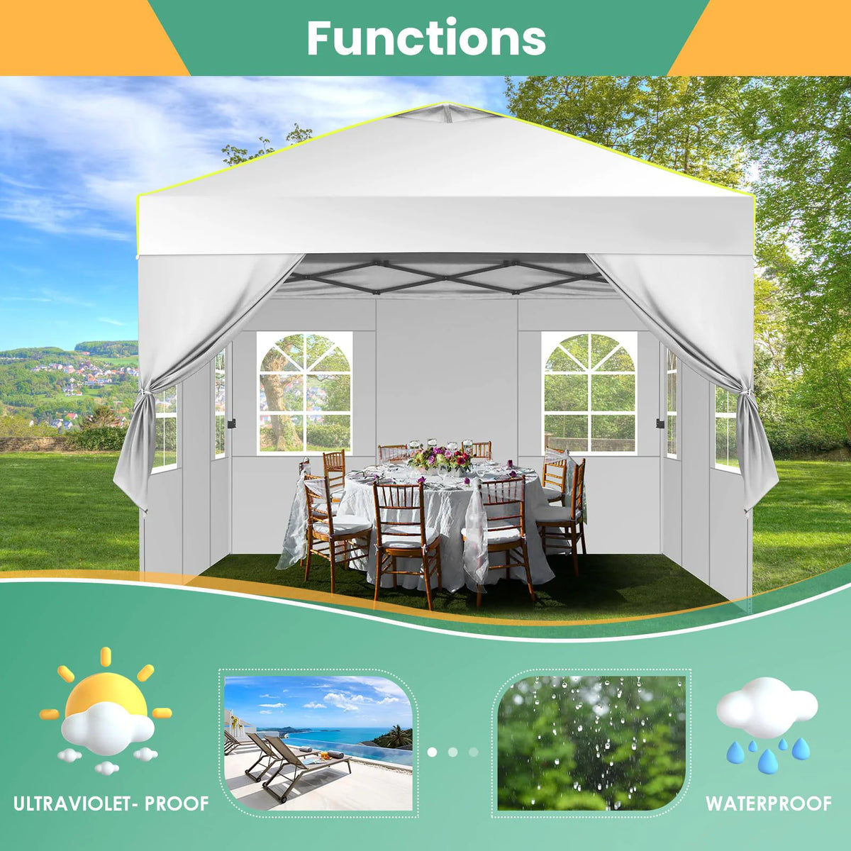 COBIZI 10x10 EZ Pop up Canopy Gazebo with Sidewalls,Pop up Canopy Tent Instant Shelter for Outdoor Party Camping Backyard Beach with Air Vent ,Carry Bag,Stakes,Ropes,Black