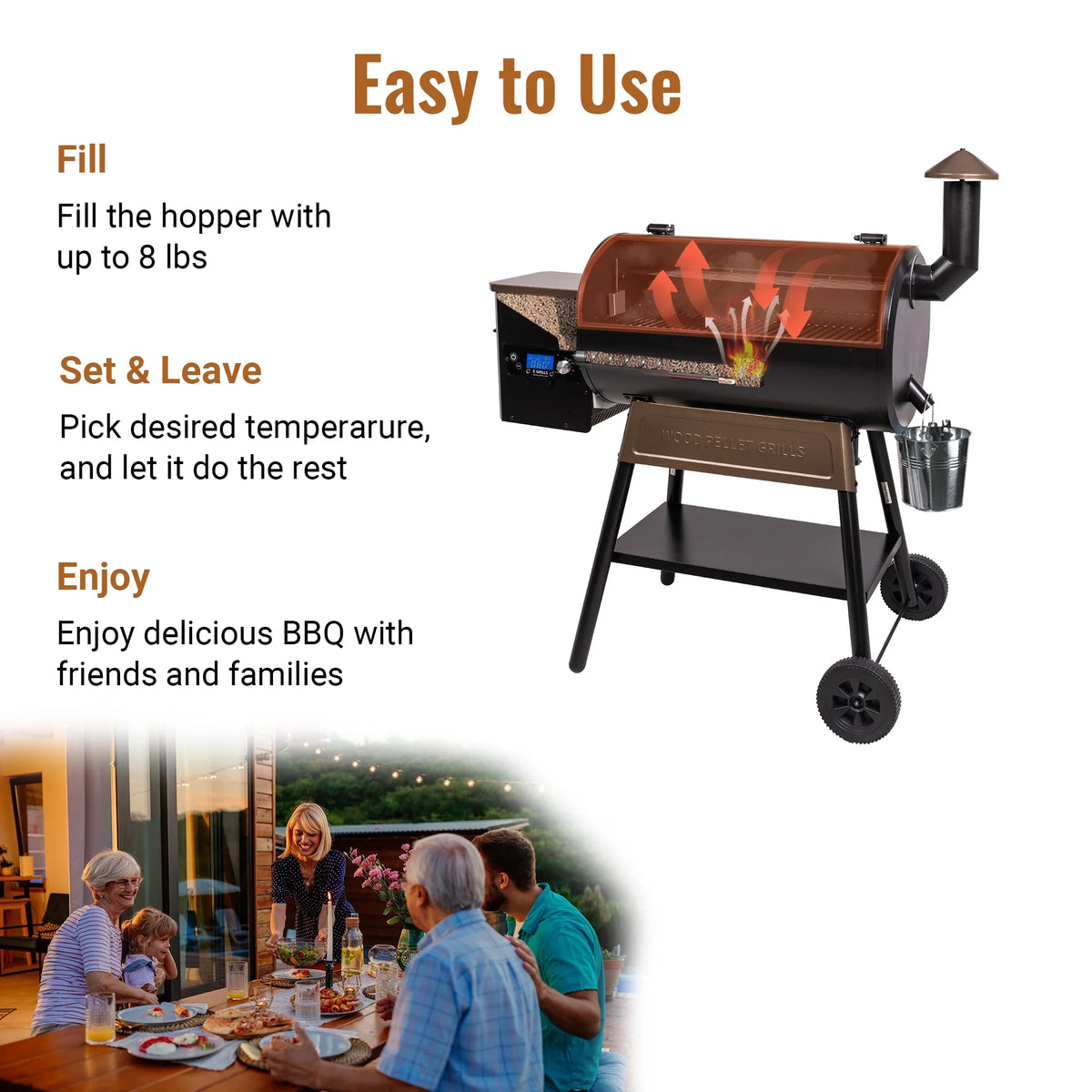 Z GRILLS Grill Elite ZPG-550B4 549 sq.in Wood Pellet Grill & Smoker, Latest PID 3.0 Controller, 2 Meat Probes, Auto Temperature Control, 8 in 1 BBQ- Bronze
