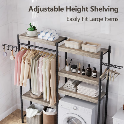 5 Tier Wood Over The Washer and Dryer Storage Shelf with Drying Clothes Racks Laundry Room Shelf Laundry Room Organization and Storage for Hanging Towels and Drying Clothes